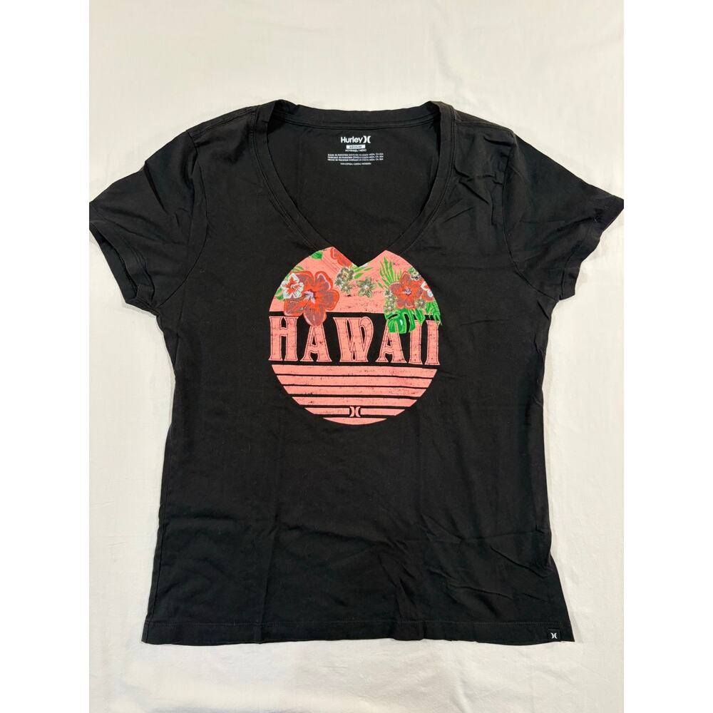 Hurley Hawaii Black V Neck Tee Shirt Size Medium